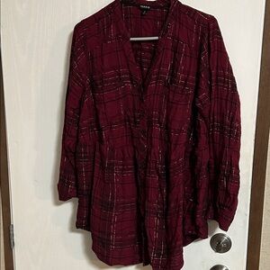 Torrid Burgundy Plaid Long Sleeve Shirt